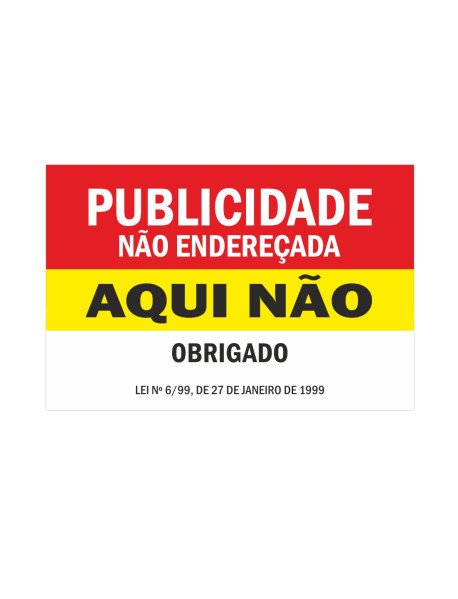 Autocolante 75x50mm Publicidade Não Endereçada Aqui Não Amarelo e Vermelho Autocolante 75x50mm Publicidade Não Endereçada Aqui Não Amarelo e Vermelho