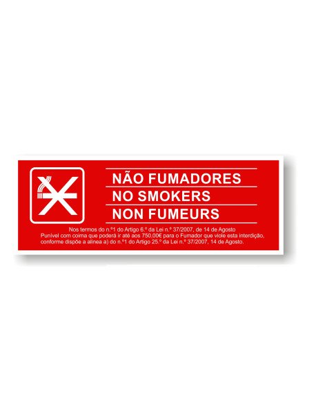 Placa 22x8cm Não Fumadores No Smokers Non Fumeurs