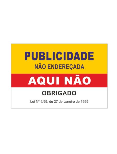 Autocolante 73x48mm Publicidade Aqui Não 