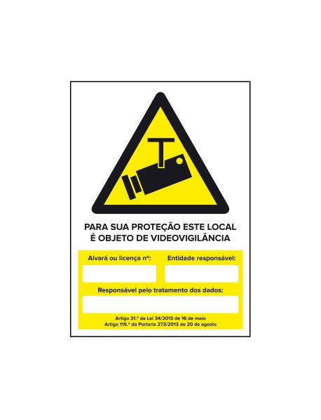Autocolante Videovigilância Lei N.º 34/2013 - 13x18cm
