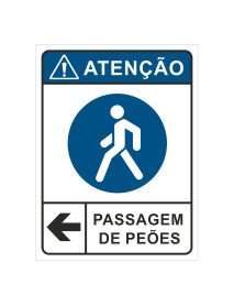 Placa Atenção Passagem de Peões Esquerda 30x40cm Placa Atenção Passagem de Peões Esquerda 30x40cm