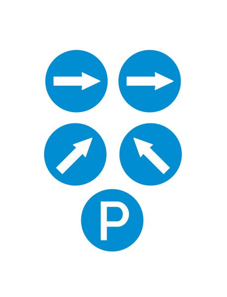 Miniatura de Sinal "Sentido Obrigatório" (4 Direções) + Parque - Vinil Autocolante - 48mm