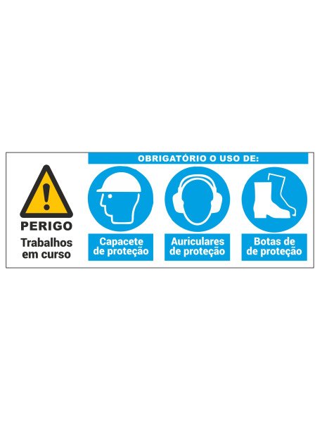 Placa 80x30cm Obrigatório usar capacete, auriculares e botas