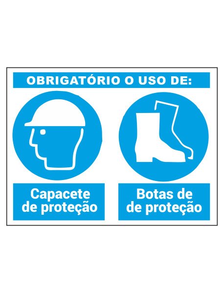 Placa Obrigatório Uso de Capacete e Botas de Proteção 40x30cm Placa Obrigatório Uso de Capacete e Botas de Proteção 40x30cm