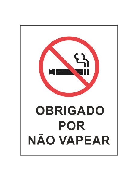 Placa Obrigado por não vapear 15x20cm