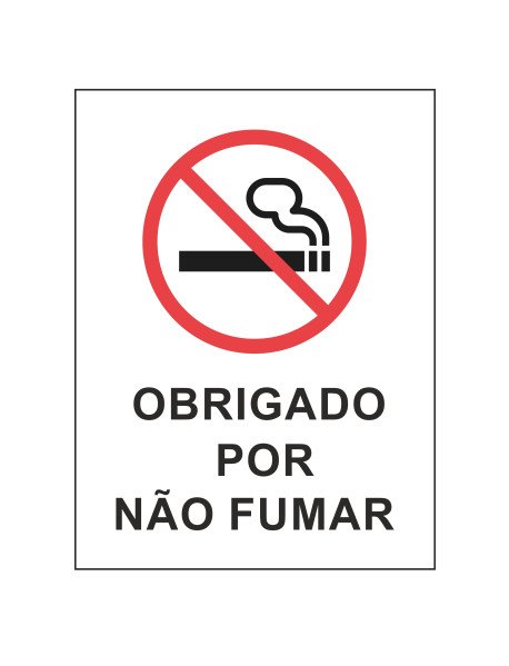 Placa Obrigado por não fumar 15x20cm