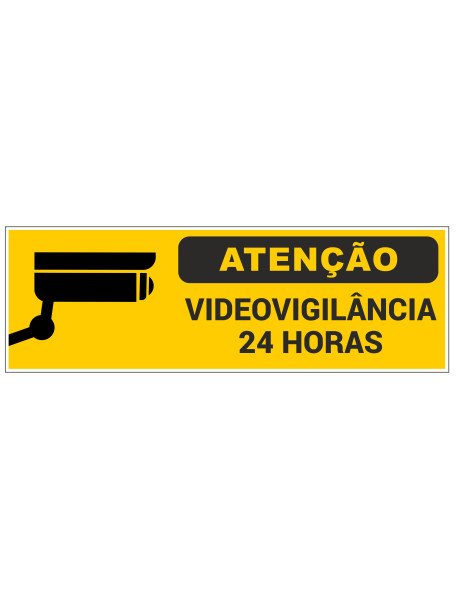 Placa 33x10,5cm Atenção Videovigilância 24 Horas