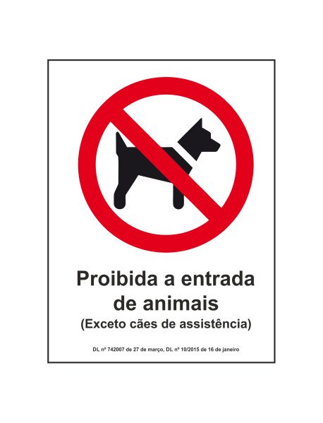 Placa Proibida a entrada de animais - exceto cães de assistência - 15x20cm Placa Proibida a entrada de animais - exceto cães de assistência - 15x20cm