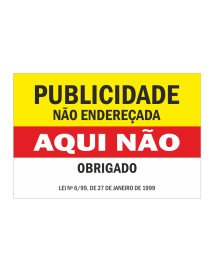 Publicidade Não Endereçada Aqui Não 84x55mm Amarelo e Vermelho
