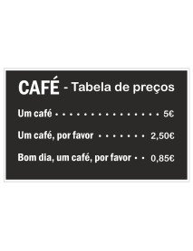 Placa 27X17cm Café - Tabela de Preços