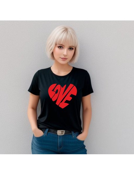 Love Red - T-Shirt Preta de Senhora